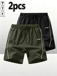 2pcs Men's Drawstring Side Striped Shorts, Casual Sports Fitness Training Pants - Multicolor - View 1