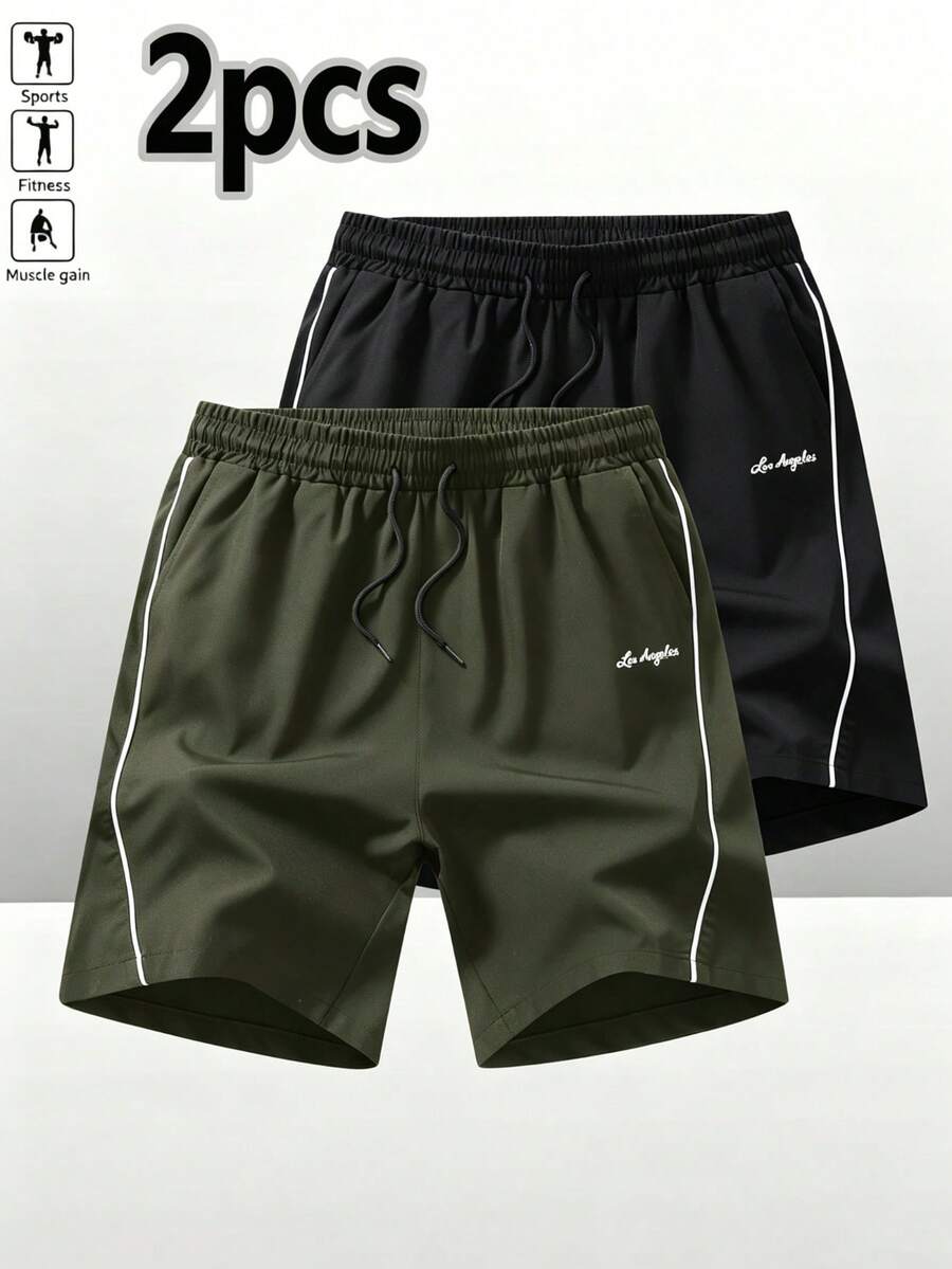 2pcs Men's Drawstring Side Striped Shorts, Casual Sports Fitness Training Pants - Multicolor - View 1