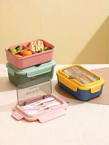 3pcs Portable Compartment Bento Lunch Box Set, Multi-Color Lunch Boxes With Forks And Spoons, Lunch Bag, Microwave , Suitable For Home, School, Office, Travel, Outdoor Picnic - Multicolor - View 9