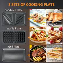 CACHOO 3-In-1 Sandwich Maker, Panini Press & Waffle Iron - Indoor & Outdoor Electric Grill With Removable Non-Stick Plates, Cool-Touch Handle, LED Light, Easy Clean, 750W - Perfect For Home, Kitchen, Camping & Travel, 304 Stainless Steel - US A Type Plug(110-127V) - View 5