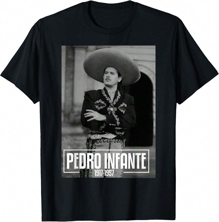 Camiseta unisex de manga corta, camiseta con estampado de Pedro Infante, camisetas para hombre, spiderman, , camisetas para mujer, romwe men, boho chic, regalos para maestros, camiseta para mujer, ropa curvy para hombre, y2k. - Negro - Ver 1