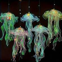 5/10/20pcs Jellyfish Lantern Party Decorations - Colorful Translucent Ribbon Lights For Halloween, Christmas, Weddings, And Birthdays; Indoor And Outdoor Hanging Decorations; Festive Atmosphere Enhancer; Holiday Event Decorations. - 5件 - 查看 2