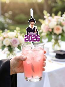Pajitas personalizadas con sombrero de graduado - Fotos recortadas personalizadas, completas con pajitas y accesorios para que las adjuntes - Diversión para la fiesta de graduación, decoración de bebidas, accesorios de taza de graduación - Multicolor - Ver 2