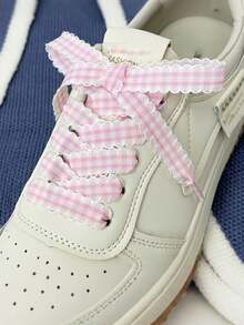 1 Pair Classic Plaid Design Shoelaces, Silk Shoelaces With Lace Trim, Suitable For Replacing Most Footwear - Multicolor - View 10