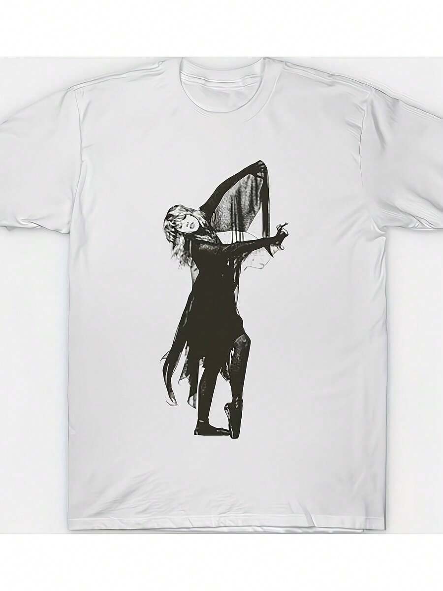 Camiseta de hombre con diseño de Stevie - Estampado vintage de baile, manga corta, cuello redondo, estilo casual holgado, regalo vintage para el Día de San Valentín, lavable a máquina para fiestas, bailes y uso diario. - Blanco - Ver 1