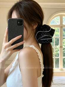 1pc Polka Dot Ruffle Scrunchie, Contrast Trim Chiffon Elastic Hair Tie, Vintage Women's Ponytail Hair Band, Minimalist Sexy Girl Style + Pastoral Fresh Style, Suitable For Daily, Commuting Office, Vacation Travel - Multicolor - View 4