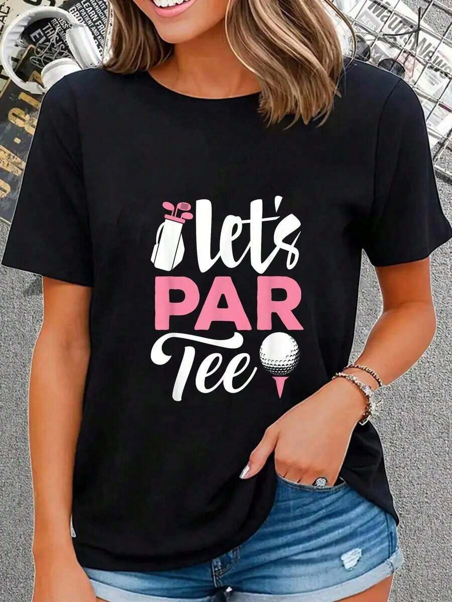 Camiseta de golf 100% algodón Let's Par Tee para golfistas, jugadores de golf, equipo, mujeres, chicas, camiseta gráfica para mujer y hombre, cuello redondo, estilo clásico, moda de verano, tops para vacaciones. - Negro - Ver 1