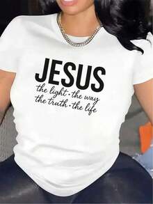 Camiseta de Fe Cristiana para Mujer - La Luz, El Camino, La Verdad, La Vida - Ropa Religiosa - Camiseta Ligera y Duradera - Ropa Cristiana para Iglesia, Hogar y Uso Diario - Estampado Atrevido en Blanco y Negro - Regalo Espiritual para Mujer para Todas las Temporadas, Ropa de Iglesia - Camiseta para Mujer - Blanco - Ver 1