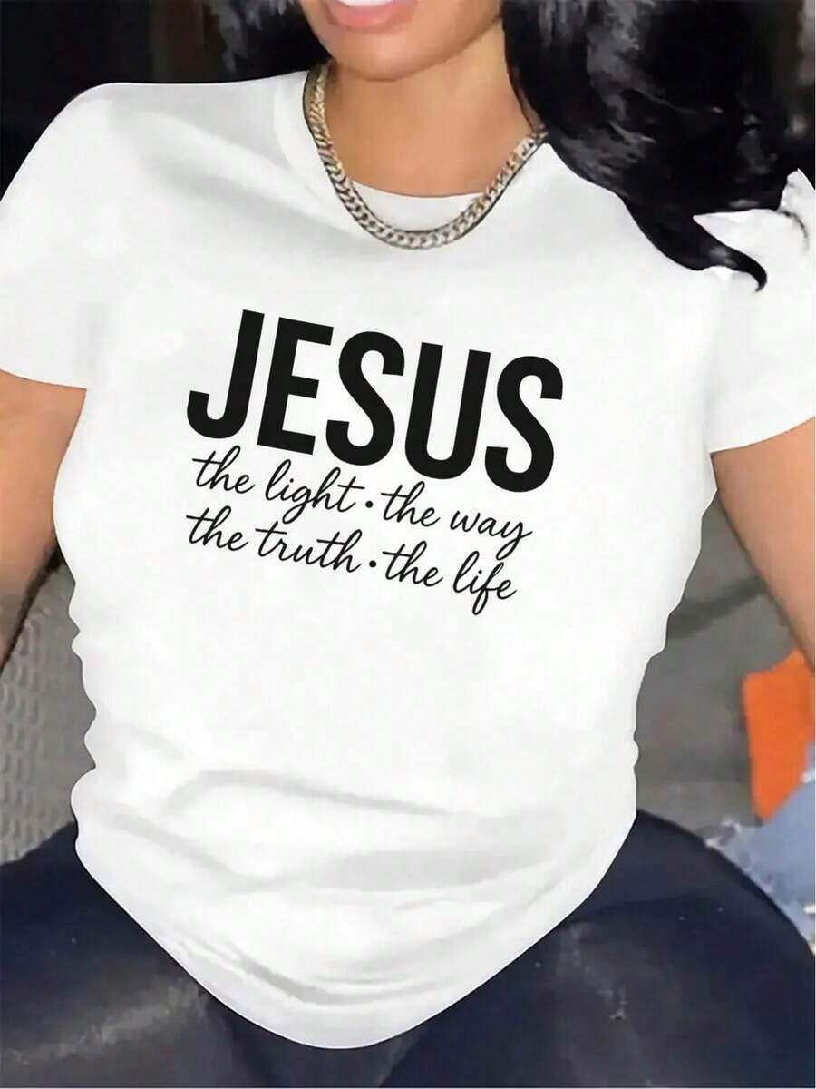 Camiseta de Fe Cristiana para Mujer - La Luz, El Camino, La Verdad, La Vida - Ropa Religiosa - Camiseta Ligera y Duradera - Ropa Cristiana para Iglesia, Hogar y Uso Diario - Estampado Atrevido en Blanco y Negro - Regalo Espiritual para Mujer para Todas las Temporadas, Ropa de Iglesia - Camiseta para Mujer - Blanco - Ver 1