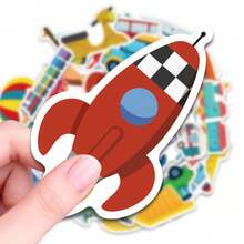 50Pcs Transportation Stickers, Cartoon Vehicle Waterproof Decals For Skateboard, Helmet, Bike, Backpack, Luggage, Laptop & Water Bottle Customization - A - View 1