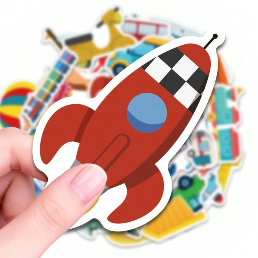 50Pcs Transportation Stickers, Cartoon Vehicle Waterproof Decals For Skateboard, Helmet, Bike, Backpack, Luggage, Laptop & Water Bottle Customization - A - View 1