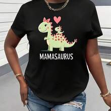 Camiseta para Mujer con Dinosaurio Mamá y Bebé Diseño Divertido Mamasaurus Estilo Casual para Madres Amantes de los Dinosaurios Camiseta Negra con Impresión Colorida para Verano - Negro - Ver 1