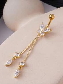 1pc Fashionable Luxury Elegant Retro High-End Exquisite Multi-Purpose Resort Style Shiny Butterfly Minimalist Navel Ring Jewelry - Gold 4 - View 3