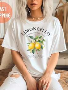 1 Pieza Moda Informal Para Hombres Y Camiseta de Mujer unisexo para adultos, Camiseta Limoncello, Camiseta con limones de la  de Amalfi, Italia, Camiseta de vacaciones para ella, ropa de mujer, blusas casuales para mujer, blusas de mujer, camisas de mujer, blusa blusas casuales para mujer. Versátil, fácil de combinar, para uso diario, estilo urbano, ropa de vacaciones, ropa de fin de semana. - Blanco - Ver 7