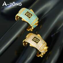 Italian Zirconia Hip Hop Jewelry Set 21k Gold Plated Arabici Fashion Cuff Bangles Rings Middle East Muslim Women Vintage Punk Jewelrys - Style a - View 7