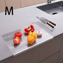 Planche à découper en acrylique transparente/noire - Planche à découper avec bord de plan de travail, antidérapante et résistante aux taches, convient pour les fruits et légumes de cuisine - Design transparent protège le plan de travail et est facile à nettoyer - Cadeau parfait pour les parents, planche à découper de cuisine - Multicolore - Voir 4
