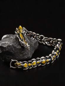 1 pieza Brazalete con forma de dragón retro para hombres, brazalete de acero inoxidable con estilo punk hip hop, joyería unisex - Multicolor - Ver 8
