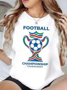 Trofeo multicolor que simboliza la pasión y la unión del fútbol mundial representando energía deportiva y espíritu competitivo camiseta de mujer casual moderna perfecta para fans del torneo - Negro - Ver 6