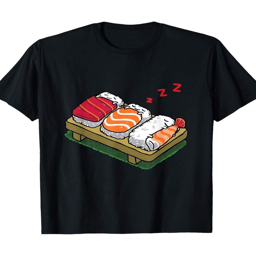 Camiseta de pijama decorativa exclusiva para el Día de la Independencia y el Día del Padre, con dise?o de sushi. - Negro - Ver 1