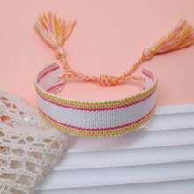 1pc Handmade Vintage Minimalist Boho Style Woven Bracelet, Suitable As Gift For Family, Friends, Students, Festivals, Parties, Traveling - Multicolor - View 3