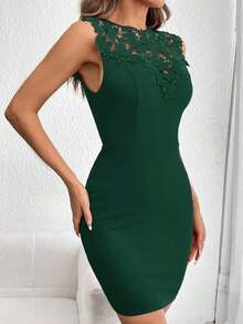 Vestido Con Cuello Bordado Para Mujer En Forma De A - Verde Oscuro - Ver 6