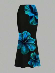Elegante falda de sirena elástica tejida con estampado de leopardo para mujeres de vacaciones en la playa, estilo ajustado con banda de cintura elástica - Multicolor 7 - Ver 2