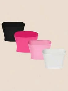 4 piezas de tops de camisola de color liso y de uso versátil casual para mujeres, adecuados para vacaciones de verano - Multicolor - Ver 2