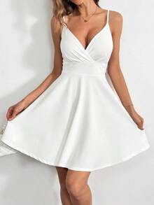 Vestido de tirantes unicolor fruncido - Blanco - Ver 5