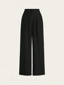 Conjunto de pantalones de verano de cintura alta, pantalones de pierna ancha de cintura alta con pliegues, de corte holgado y pernera larga - Rojo - Ver 4
