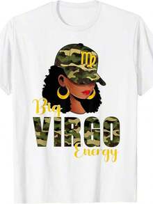 Women's T-Shirt With Virgo Zodiac Print And Energy Camouflage, Short Sleeve T-Shirt For Spring, Summer And Autumn, Beautiful And Fashionable Style - 白色 - 查看 10