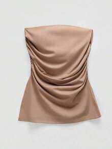 Top Sin Tirantes Con Pliegue Dividido - Caqui - Ver 6