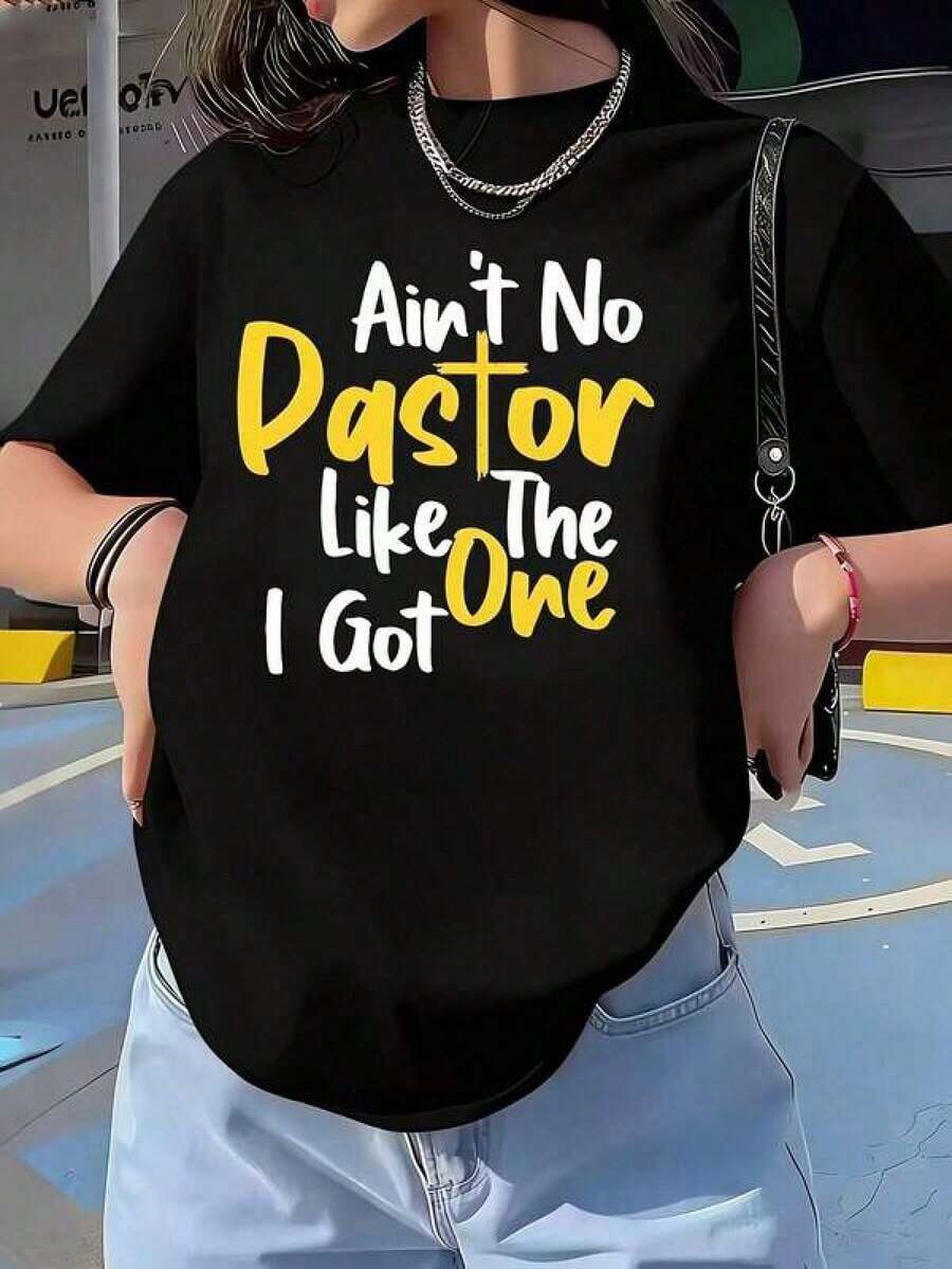 100% Cotton Printed T-Shirt, Plus Sizes. My Shepherd Is Unique. Women's Plus Size T-Shirt With A Fun Design, Casual Crew Neck, Comfortable And Pressure-Free, Loose Fit, 220 G, Machine And Hand Washable, Y2K Style, Plus Size Men's T-Shirt, Summer Top. - 黑色 - 查看 1