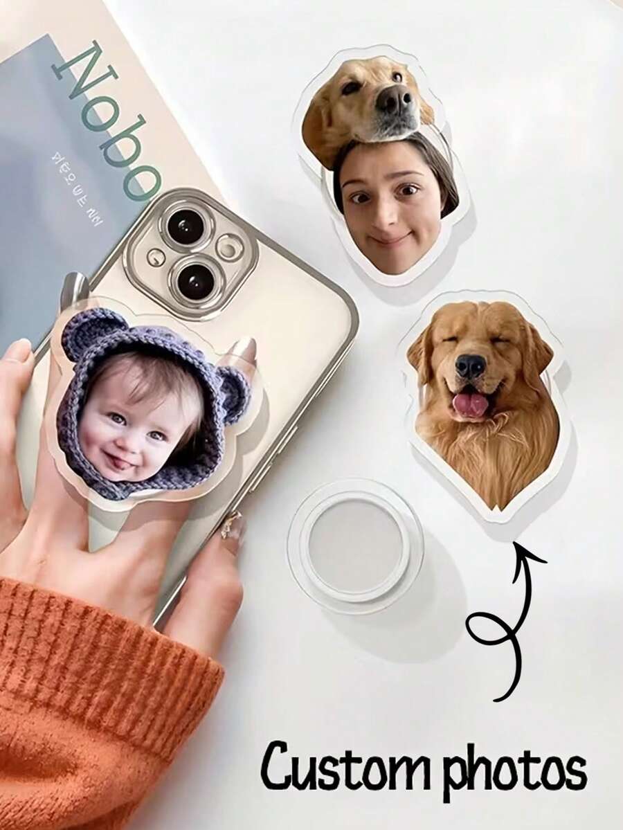 Customizable Personalized Photo Printed 360° Rotating Adjustable Acrylic Phone Stand, Printed With Your Photo, Cute Phone Accessory For Pet Lovers, Ideal Birthday Gift, Anniversary Gift, Holiday Gift, Thanksgiving Gift - Multicolor - View 1