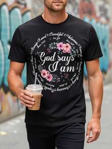 Unisex T-Shirt "God Says I Am A Christian" - Vintage Design With Bible Verse, Printed With Psalm 139:14, Soft And Breathable Crew Neck Design, Available In Sizes S-3XL, Suitable For Religious Services, Bible Study And Everyday Wear. - 黑色 - 查看 3