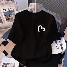 Women's Casual Printed T-Shirt, Short Sleeves, Round Neck, Spring/Summer Urban Fashion Unisex T-Shirt. SWMP - 125黑色 - 查看 10