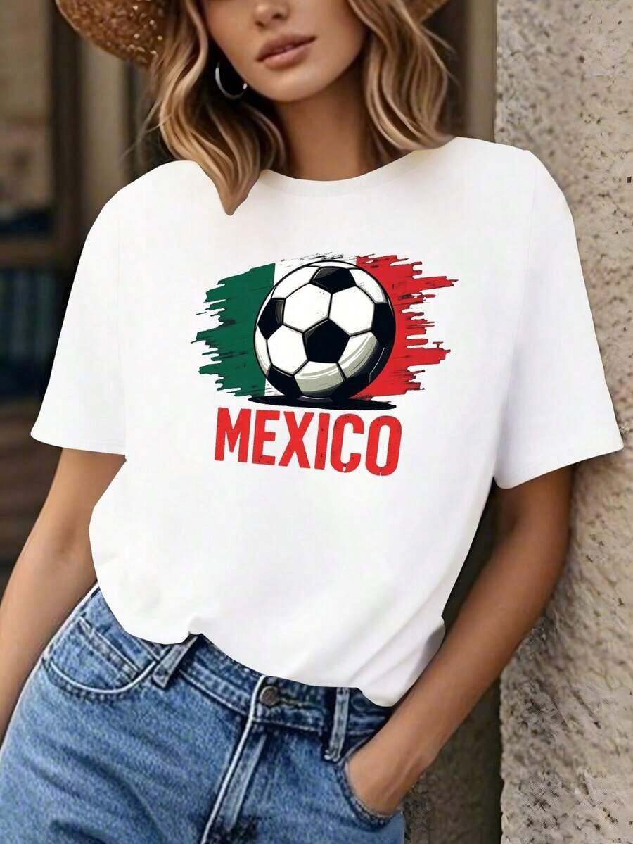 Women's Premium Selection Luxury T-Shirt With Mexican National Team Flag Print - Featuring The National Flag Colors, This Casual Style Is Perfect For Watching Games And Everyday Wear. It Also Includes A Phone Case. A Great Gift Idea. This Elegant, Bohemian-Style Women's T-Shirt Is Soft, Breathable, And Comfortable, Making It Ideal For Spring, Summer, And Fall; Perfect For Vacations, Travel, And Everyday Wear. Perfect For Watching A Game. - 白色的 - 查看 1