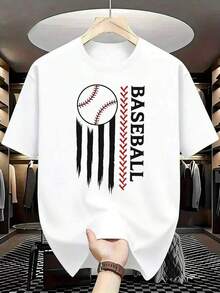 Men's  Baseball Shirt With A Red And White Baseball Bat Print Inspired By The Stripes Of The National Flag - Casual Short-Sleeved Summer Shirt, Suitable For Fans, As A Team Uniform, And For Everyday Wear - Machine-Washable Crew Neck Baseball Shirt. New Loose-Fitting And Versatile Shirt. Great For Gifting. Women's T-Shirt. Stylish. Bohemian Style. Soft, Breathable, And Comfortable Garment, Perfect For Spring, Summer, And Fall; Ideal For Vacations, Travel, And Everyday Wear. Perfect For Watching A Game. - 白色的 - 查看 2