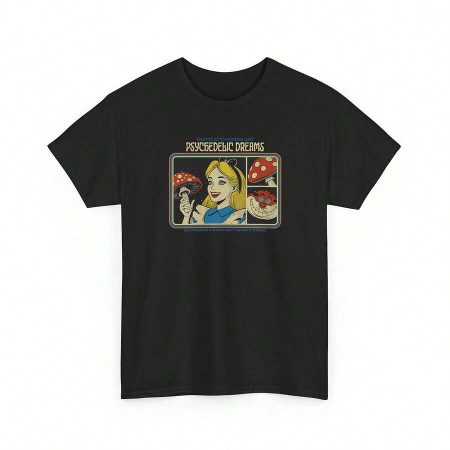 P1SYcheD1ELIc Dreams Graphic T-Shirt, Lucid Dreaming, Astral Project, TR1ip Mushroom, 420. Unisex 220g Thick Cotton T-Shirt, Soft And Breathable With Excellent Elasticity, Skin-Friendly And Comfortable For All-Day Wear. Classic And Casual Design, Easy To Match, Ideal For Everyday Outings, Streetwear, Sports, Dates, And Casual Get-Togethers Year-Round. - 黑色 - 查看 1