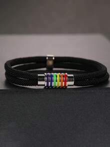 1pc Retro Woven Bracelet, Unisex Handmade Colorful Rope Magnetic Clasp Bracelet, Friendship Gift, Couple Accessory, Suitable For Proud Event And Daily Outfit - Rainbow Bracelet - View 2
