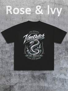 2Pcs Women's Double Side Print T-Shirt And Short Set Van Dutch Dragon Logo Los Angeles Chop Shop Brand American Vintage Full Print Street Wear Ideal Gift For 2026 Mother's Day Outfit 4th Of July Outfit Women Museera Aneewsta Women Vacation Outfits Women Beach Vonn Dutch - màu đen - Xem 3