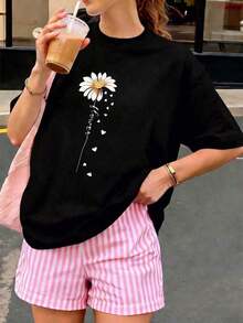 Free Shipping, Local Delivery In Mexico, Delivery In 4 Days. Women's Printed Short-Sleeved Summer T-Shirt, Polyester Fabric, Multifunctional Style, Regular Fit, 180 Grams, 1 Unit. - Black - View 1
