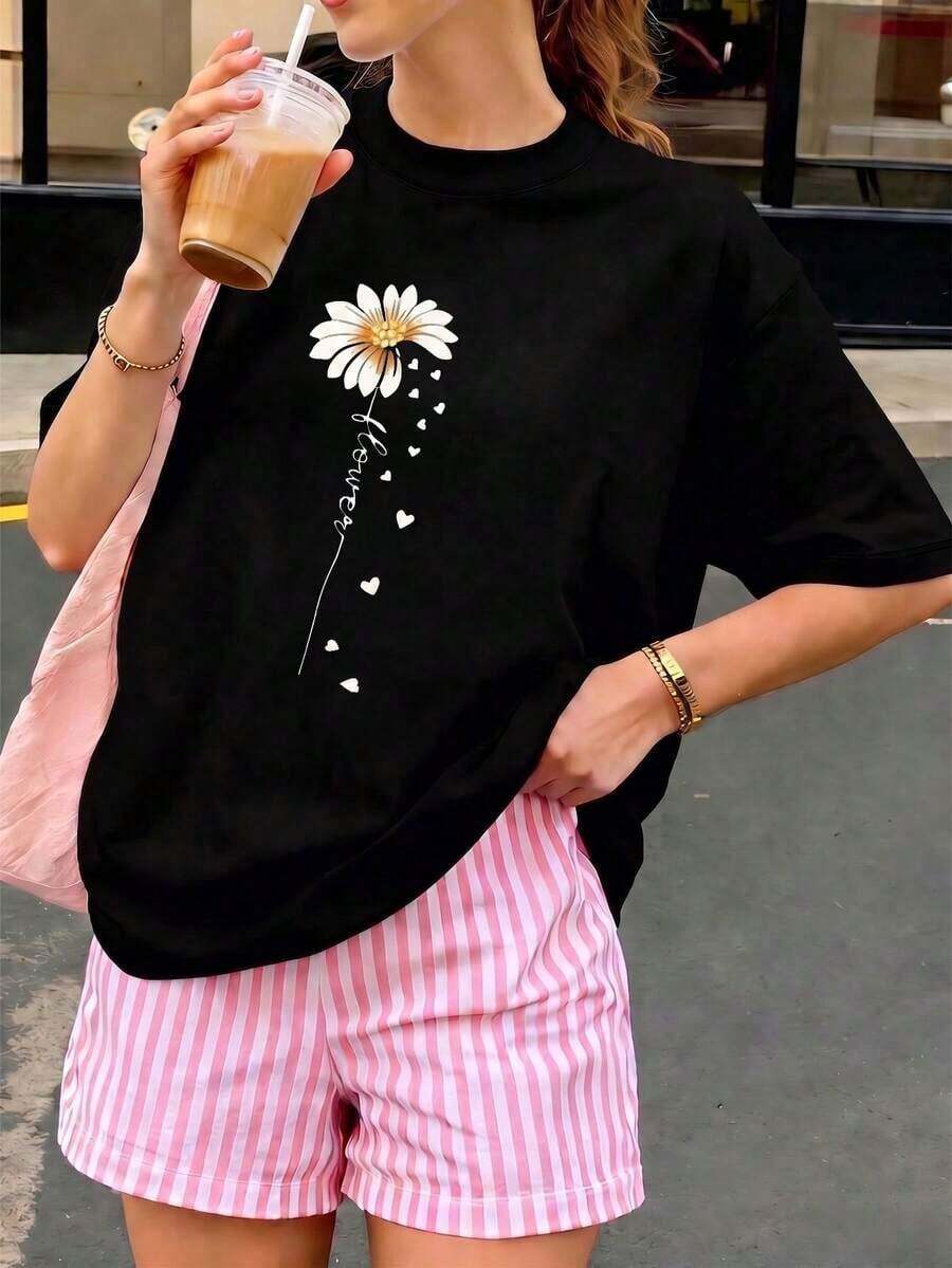 Free Shipping, Local Delivery In Mexico, Delivery In 4 Days. Women's Printed Short-Sleeved Summer T-Shirt, Polyester Fabric, Multifunctional Style, Regular Fit, 180 Grams, 1 Unit. - Black - View 1