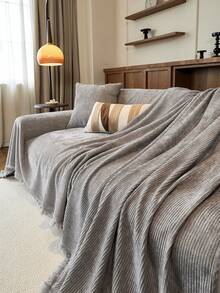 1pc Solid Color Sofa Cover, Geometric Pattern Sofa Slipcover, Pet Proof Sofa Protector, Machine Washable Home Decor Suitable For L-Shaped Sectional, Loveseat, Sofa, Couch, Sold Separately, Holiday Decoration - Light Grey - View 5