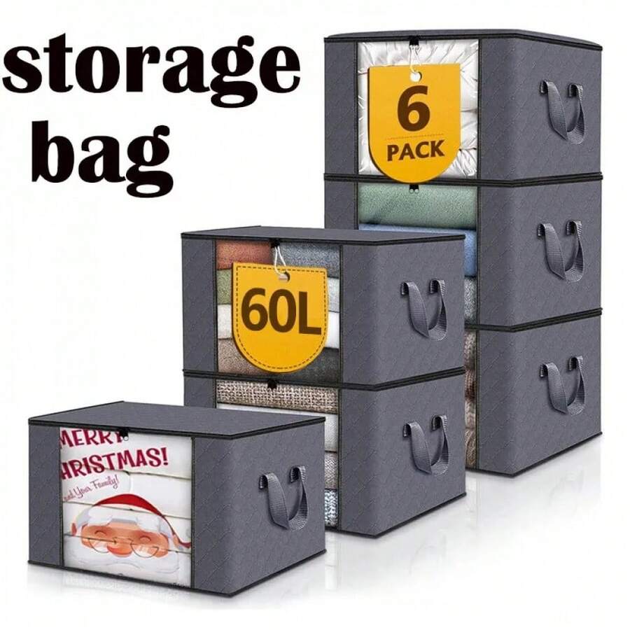 Bolsa de Almacenamiento de Ropa Plegable de 1/3/6 Piezas, Bolsa de Almacenamiento de Mantas de Gran Capacidad, Contenedores de Almacenamiento para Organizar la Ropa del Dormitorio en el Hogar - 3 unidades de 35 litros - Ver 1