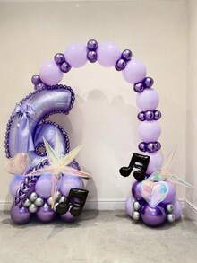 90pcs/Set Purple K-Pop Themed Number Balloon Set, Includes 0-9 Purple Numbers, Purple Latex Balloons/Tail Balloons, Black Music Note Foil Balloons, Colorful Heart/Water Drop Explosion Star Balloons, Suitable For K-Pop Themed Party, Birthday, Anniversary Party Arch Decoration - Music Digital - View 6