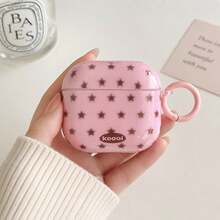 Minimalist Pink & Beige Star + Circle Earphone Case Suitable For Airpods 4th Gen, Cute Earphone Cover For Airpods 2/3/Pro 2/3, Korean Style Protective Case For Couples - Multicolor - View 3