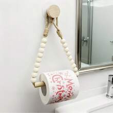 1pc Country Style Paperclip-Free Tissue Paper & Towel Rack - Made Of Wood Veneer With Jute Rope & Wooden Ball System, Suitable For Farmhouse Style Bathroom Accessories (Can Hold Roll Towels), And A Tissue Box. - A - View 2
