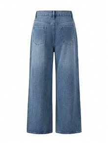 2025 Autumn New Retro High Waist Straight Leg Jeans, Loose Wide Leg Pants For Women, American Chic Design Casual Spring - Dark Wash - View 6