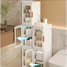 Caja de almacenamiento transparente con clip, caja de almacenamiento para el hogar, abrepuertas magnético, protección diaria  el polvo y los insectos, ruedas universales. - Weiss - Übersicht 1