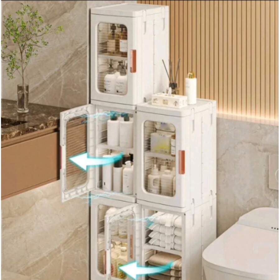 Caja de almacenamiento transparente con clip, caja de almacenamiento para el hogar, abrepuertas magnético, protección diaria el polvo y los insectos, ruedas universales. - Weiss - Übersicht 1